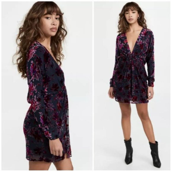 Rag & Bone Womens Eloise Burnout Velvet Mini Dress Sz 8 Goth Floral Evening - Picture 5 of 10